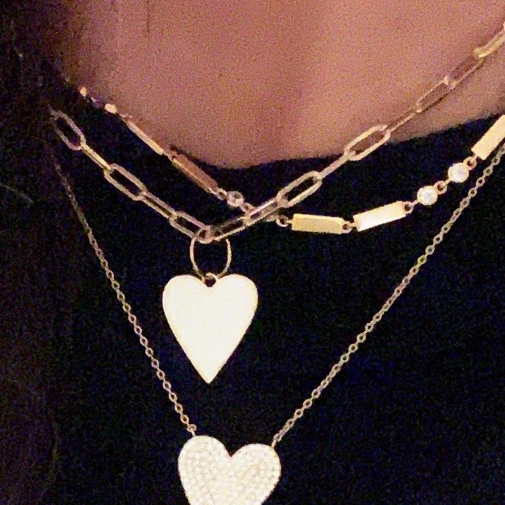 White enamel heart link chain 14k & silver , hot!